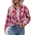 Spring Autumn Knitted Shirt High Quality Long Sleeve Plaid Casual Tops with Button Turn-Down Collar
