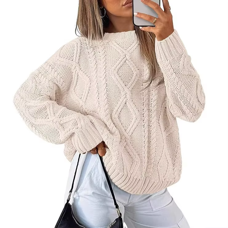 Oversized Knit Sweater Women Elegant Loose Pullover Casual Daily Streetwear Tops