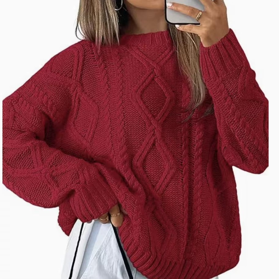Oversized Knit Sweater Women Elegant Loose Pullover Casual Daily Streetwear Tops
